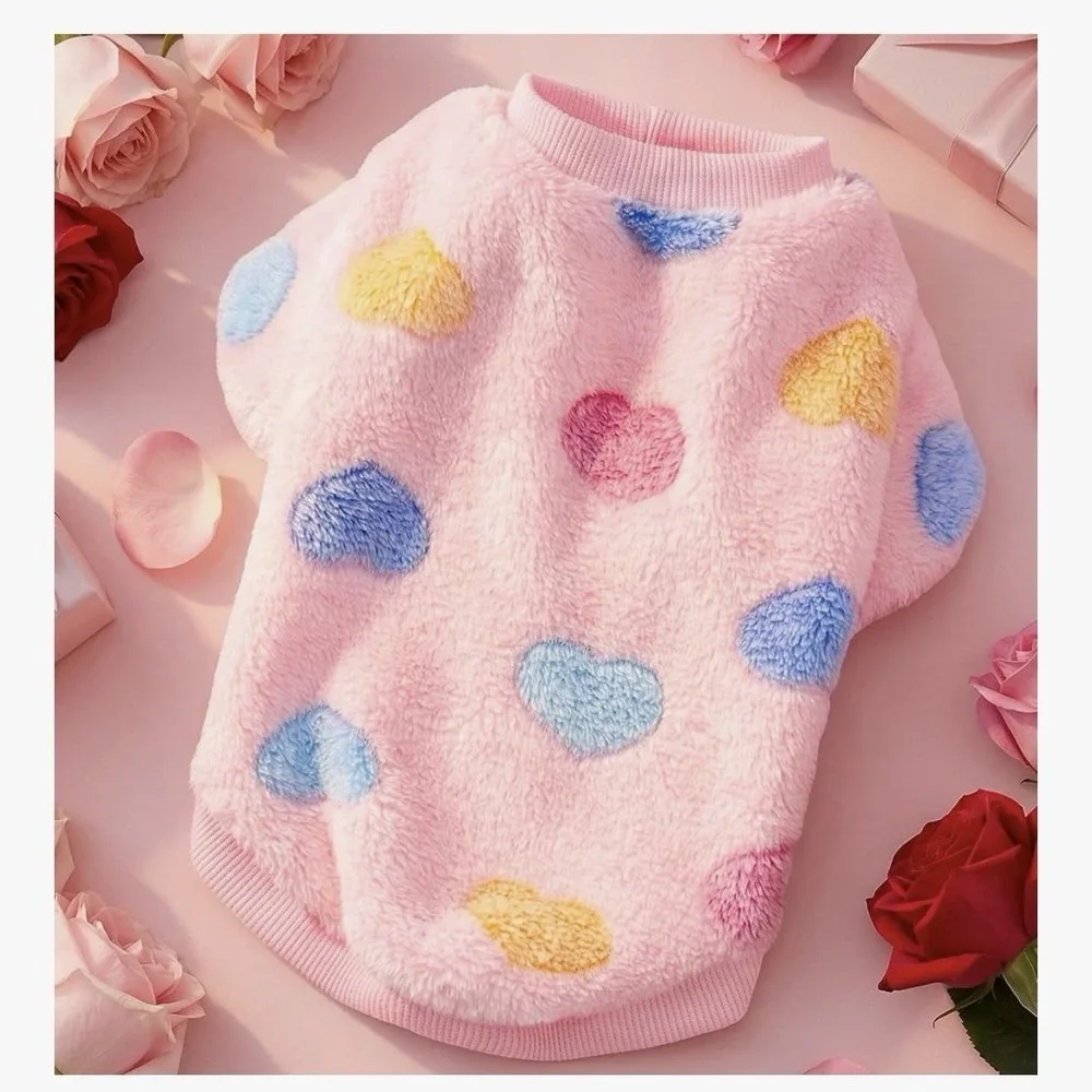 Heart Print Flannel Dog Vest Soft Puppy Coat Dogs Winter Wear Size XL